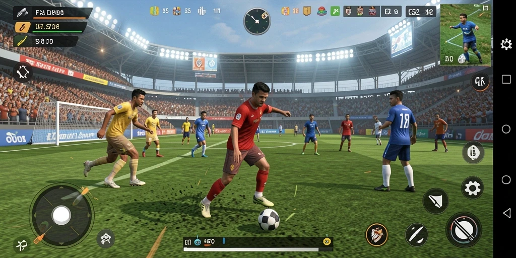 Tampilan gameplay F32 yang mendebarkan dan penuh aksi olahraga.