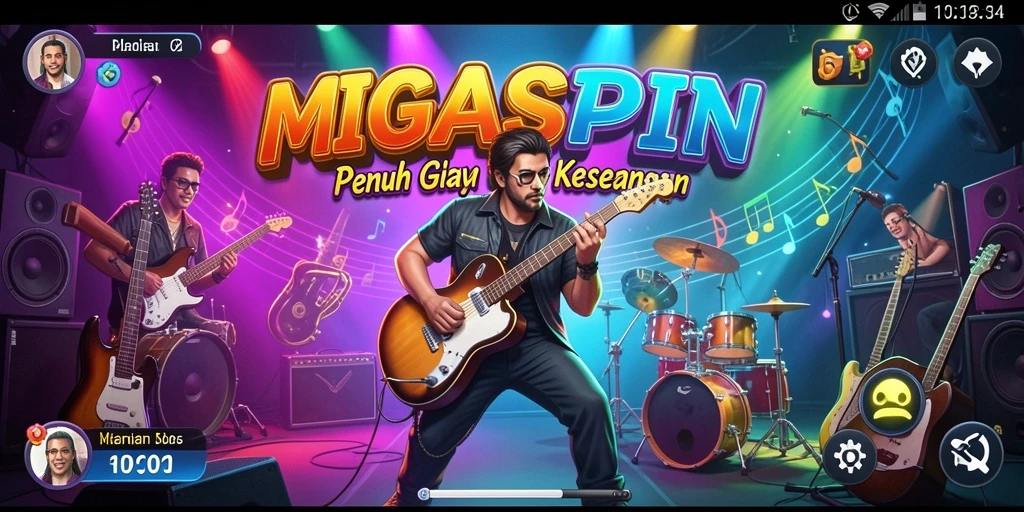Screenshot gameplay <strong>MIGASPIN</strong> menampilkan aksi seru dan tantangan musik yang mengasyikkan.