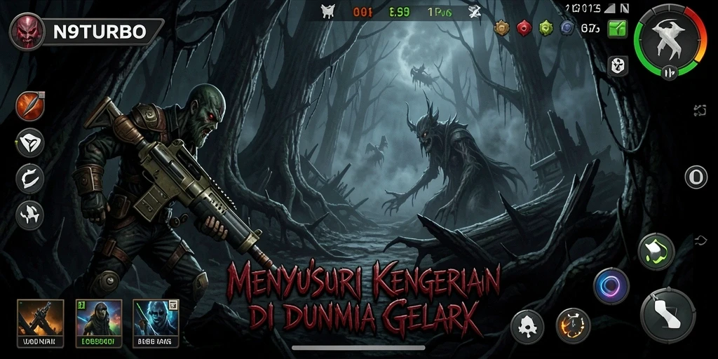 Screenshot N9TURBO menampilkan gameplay menegangkan yang menakutkan.