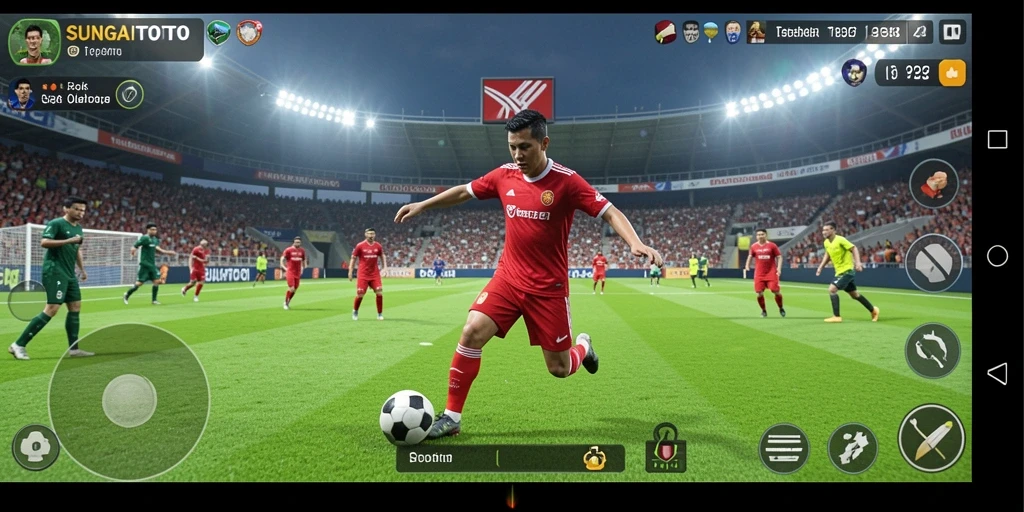 Screenshot SUNGAITOTO menampilkan aksi mendebarkan dalam permainan sepak bola.
